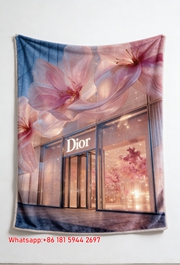 Dior Pink Floral Storefront Flannel Sofa Throw Blanket D019